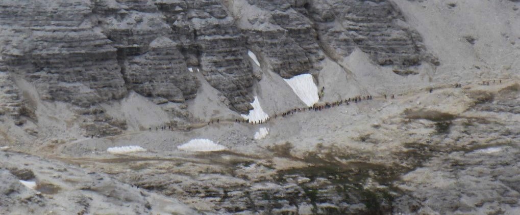 Wanderer wie Ameisenspuren in Südtirol